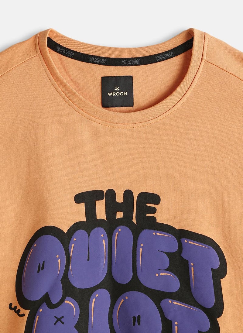Wrogn Puff Print Oversized Fit T-Shirt |  Orange - Image 3